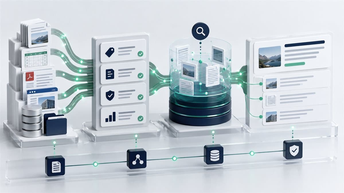 Governed RAG pipeline connecting source documents, validated metadata, retrieval, and grounded answers
