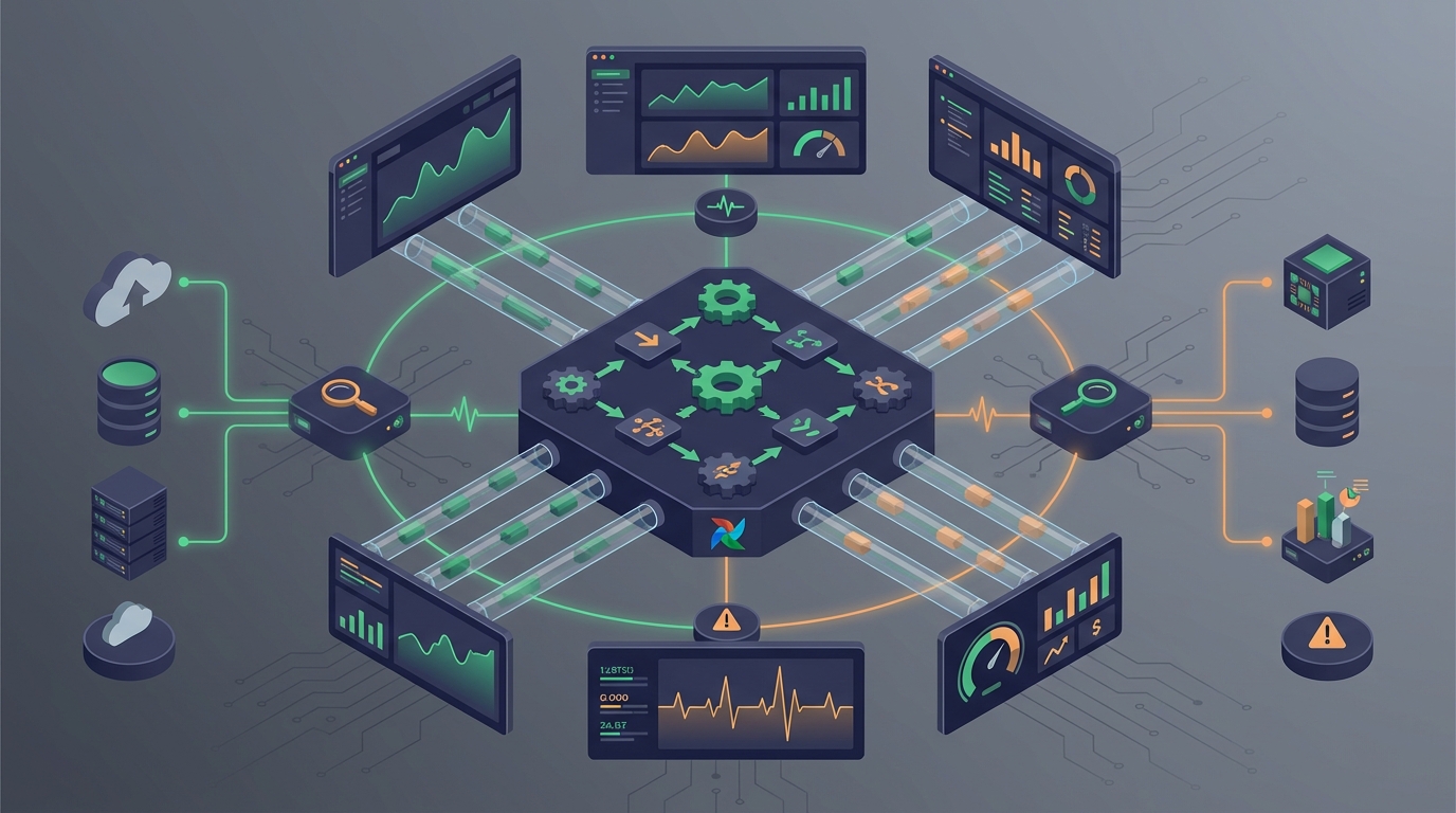 Conceptual architecture of Airflow-based data observability across pipelines