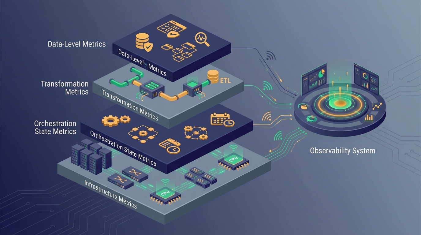 Layered data observability model across ingestion, orchestration, and transformation layers